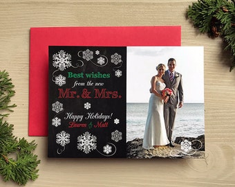 Best Wishes from the new Mr. & Mrs. Photo Holiday Christmas Card • Christmas Save the Date • Christmas Wedding Save the Dates