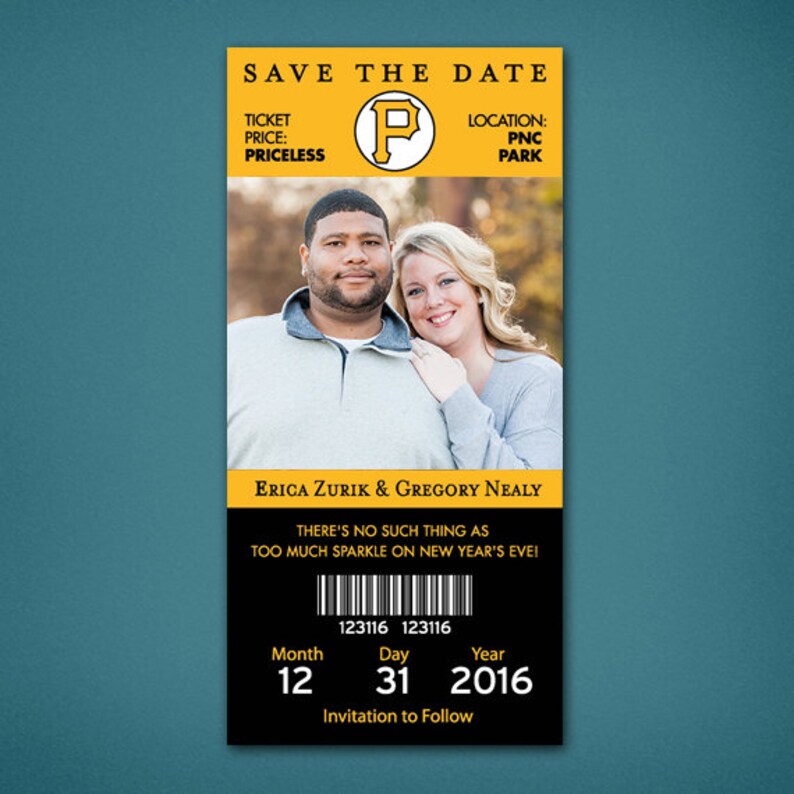 Wedding Save the Date \u2022 Ticket Style Save the Date \u2022 Save the Date \u2022 Baseball Save the Date \u2022 Pittsburgh \u2022 Pittsburgh Pirates Save the Date