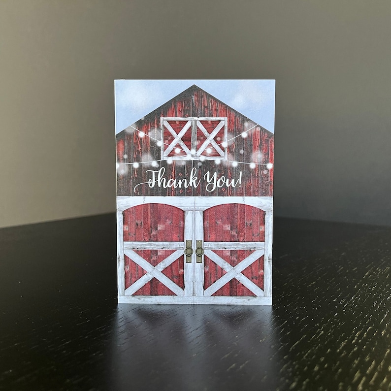 Rustic Barn Thank You Card • Bridal Shower Thank You • Wedding Thank ...
