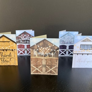 Carte de remerciement de grange rustique • Merci de douche nuptiale • Merci de mariage • Carte de remerciement unique • Merci rustique • Grange • Carte de remerciement