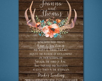 Barnwood and Antlers Wedding Invitations • Rustic Wedding Response Card • Fall Wedding • Summer Wedding • Invites