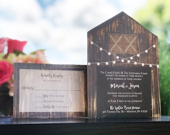 Rustic Wooden Doorless Barn Wedding Invitation • 1 sided Barn Wedding Invitation •  1 sided response