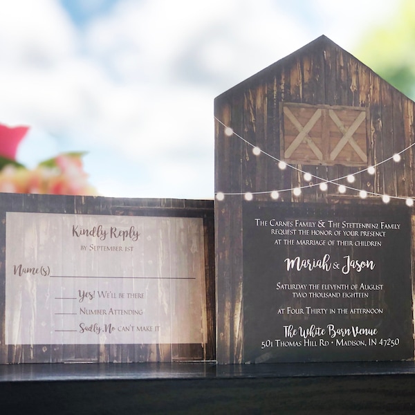 Rustic Wooden Doorless Barn Wedding Invitation • 1 sided Barn Wedding Invitation •  1 sided response