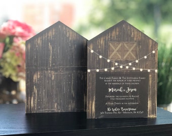 Rustic Wooden Doorless Barn Wedding Invitation • 2 sided Barn Wedding Invitation • Optional postcard response card