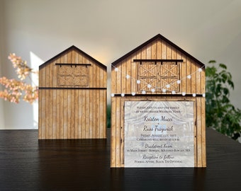 Elegant Rustic Doorless Barn Wedding Invitation • 2 sided Barn Wedding Invitation • Optional postcard response card