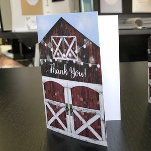 Rustic Barn Thank You Card • Bridal Shower Thank You • Wedding Thank ...
