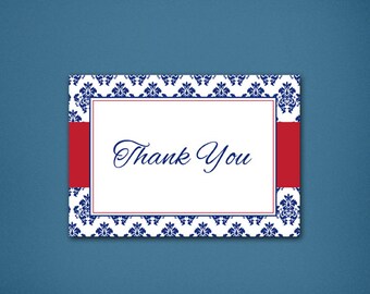 Patriotic Damask Thank You • Thanks • Thank You Card • Classic Thank You • Damask • Red, White & Blue Thank you • Fun Thank you • Patriotic