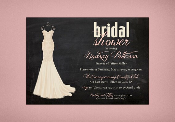 Chalkboard Ivory Wedding Dress Bridal Shower Invitation Etsy