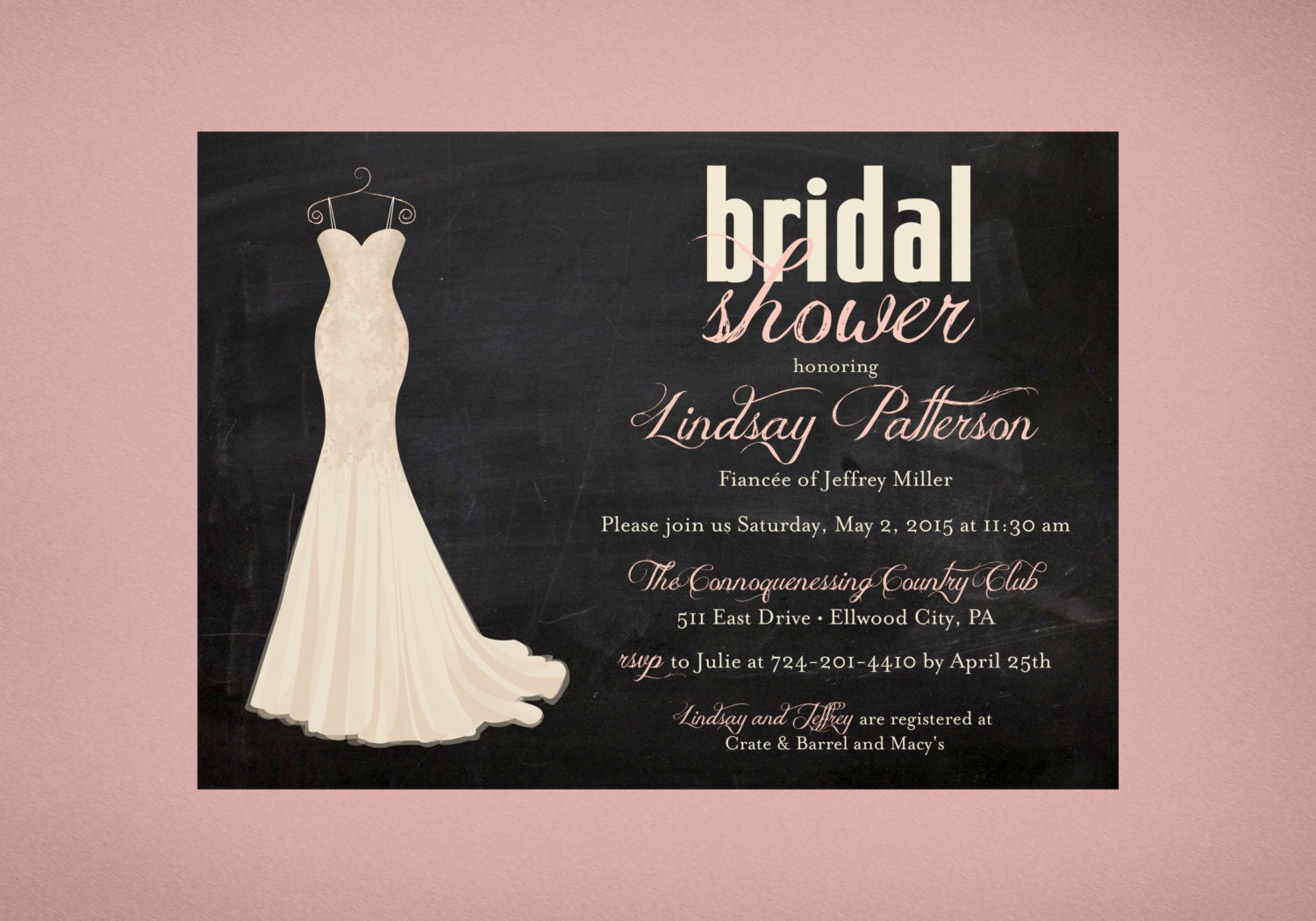 Chalkboard Ivory Wedding Dress Bridal Shower Invitation  Chalkboard Bridal  Shower Invitation - Etsy