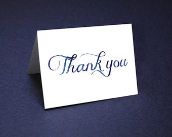 Thank You Cards • Navy Tone Watercolor Thank Yous • Unique Thank You Card • Script Watercolor Thank You • Shower Thanks • Wedding Thank yous