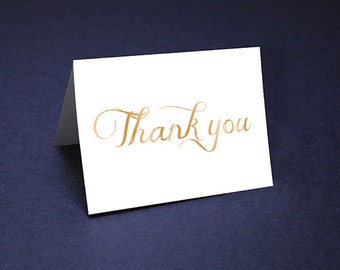 Thank You Cards • Gold Tone Watercolor Thank Yous • Unique Thank You Card • Script Watercolor Thank You • Shower Thanks • Wedding Thank yous