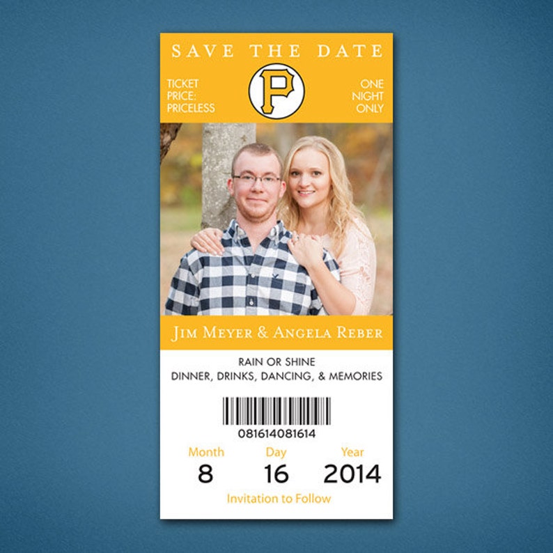Wedding Save the Date \u2022 Ticket Style Save the Date \u2022 Save the Date \u2022 Baseball Save the Date \u2022 Pittsburgh \u2022 Pittsburgh Pirates Save the Date