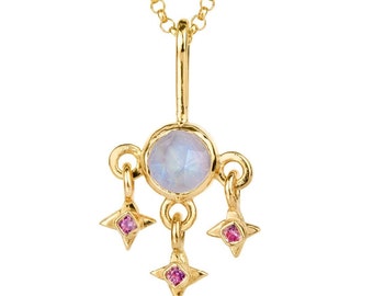 Handmade Moonstone Necklace | 9ct Gold Stars Charm Pendant
