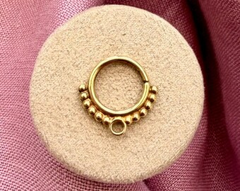 Beaded Septum Daith Piercing Hoop Solid 18ct gold