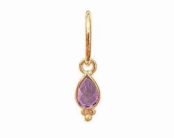 Rose cut Amethyst pear with beads - Piercing charm with / without hoop