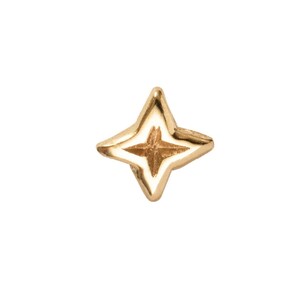 May include: A gold-colored, four-pointed star-shaped stud earring with a white border and a smaller star in the center. The earring is set against a white background.