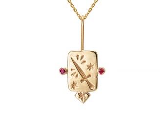 The Ace of Swords Tarot Gemstone Necklace 9k Yellow Gold
