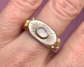 5 - Sterling silver and 18ct gold star moonstone signet ring