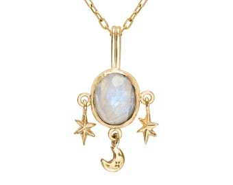 The Journey Necklace | Moon and Stars Celestial Moonstone Necklace 9ct Gold