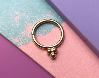 Beaded septum ring solid 9ct gold