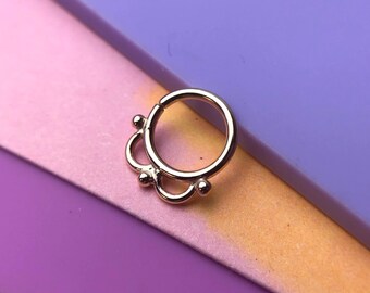 Beaded septum ring solid 9ct gold