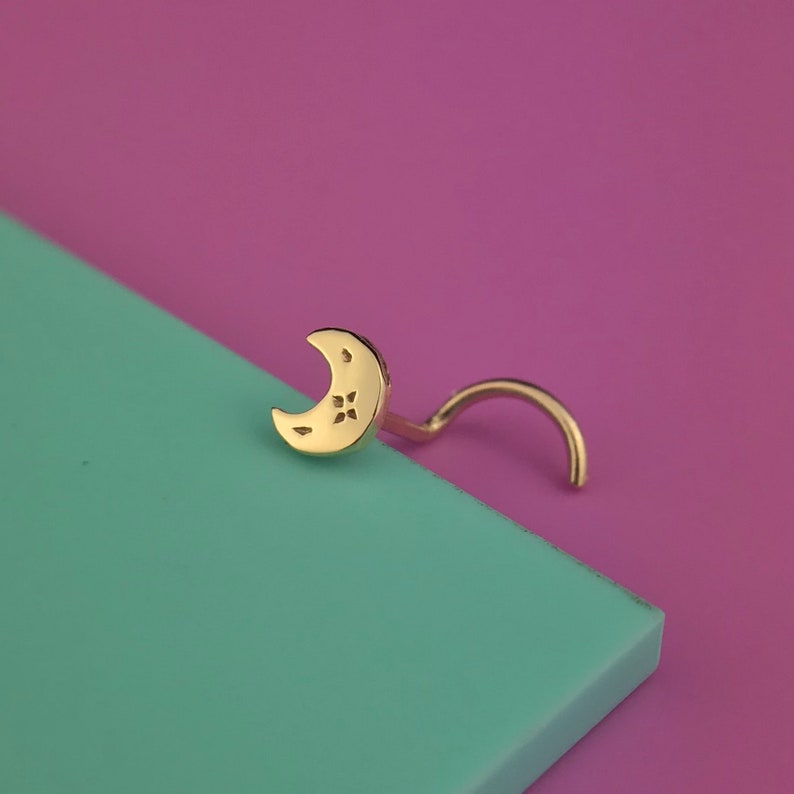 14k Yellow Gold White Gold Dolphin Nose Twist Screw Bone Ring 20G
