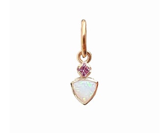 Opal trillion and pink sapphire - Piercing charm  with / without hoop