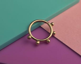 Beaded septum ring solid 9ct gold
