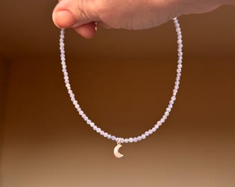 13 - Tanzanite and sterling silver moon beaded necklace