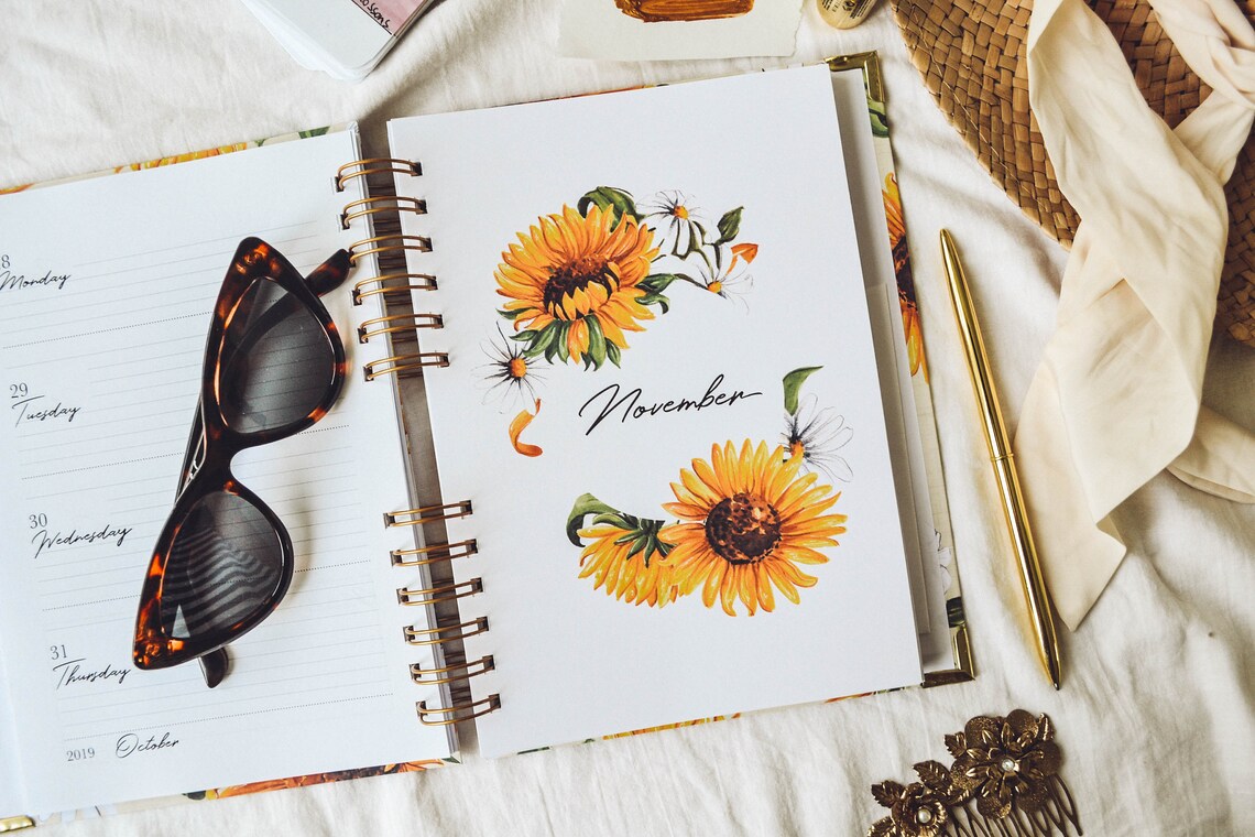 Sunflower Planner 2021 Agenda Floral Planner Sunflower Etsy