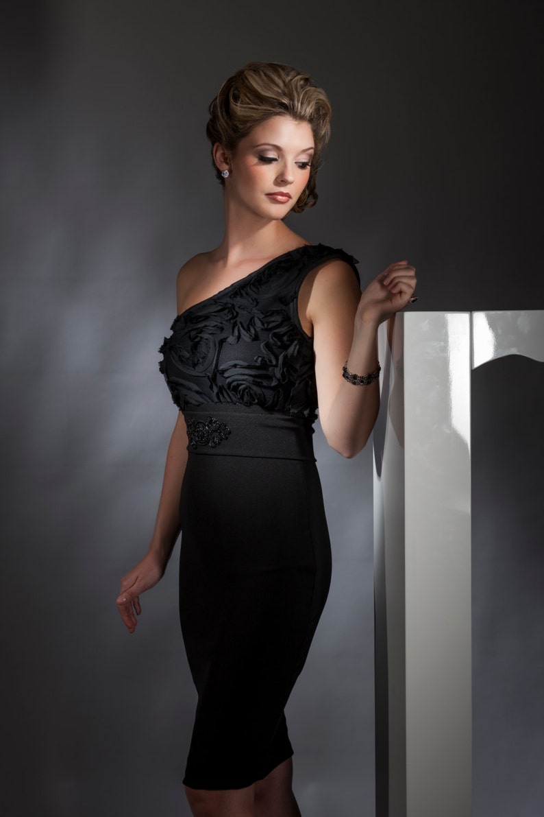 Black One Shoulder Ruffled Cocktail Dress Etsy Canada