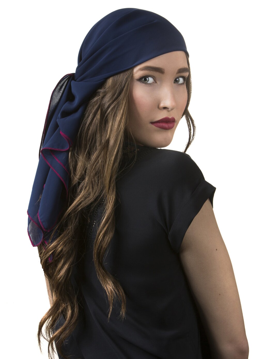 Navy Chiffon Head Scarf Etsy