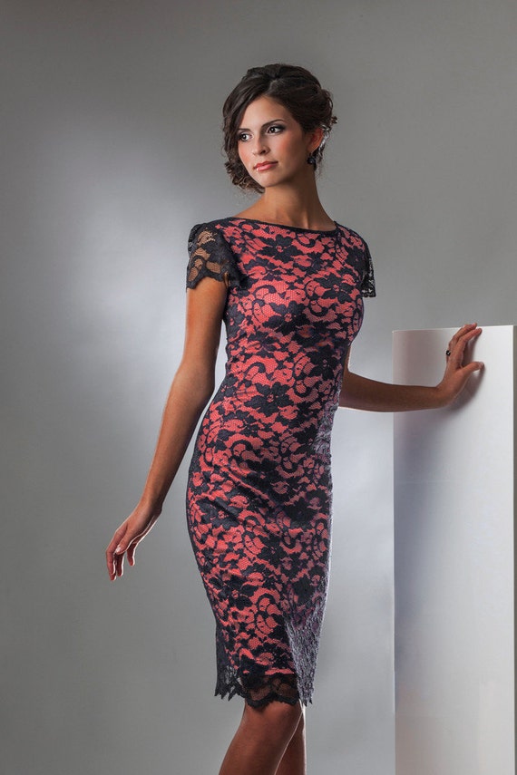 pink and black lace dress