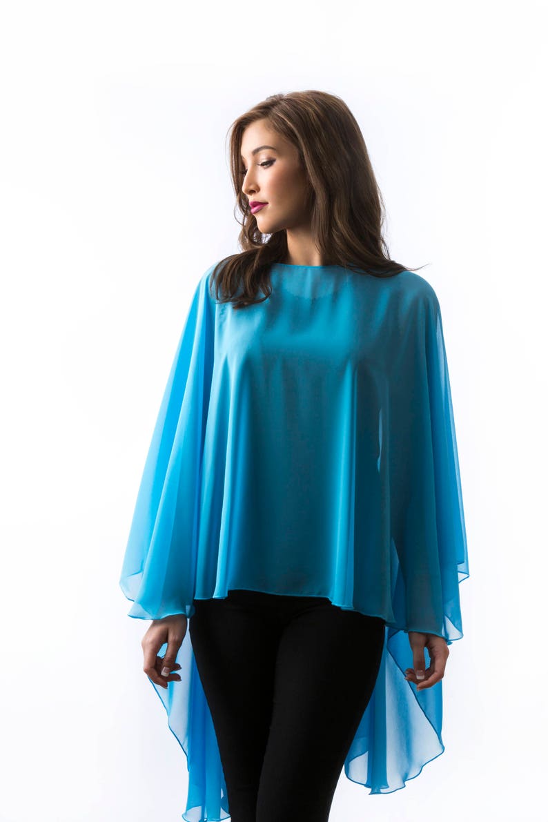 Royal Blue Chiffon Glamour Poncho Cape