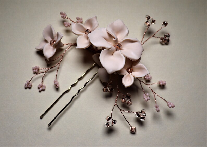 Blush Pink Flower and Glass Beaded Hair Pin Blush Wedding Etsy