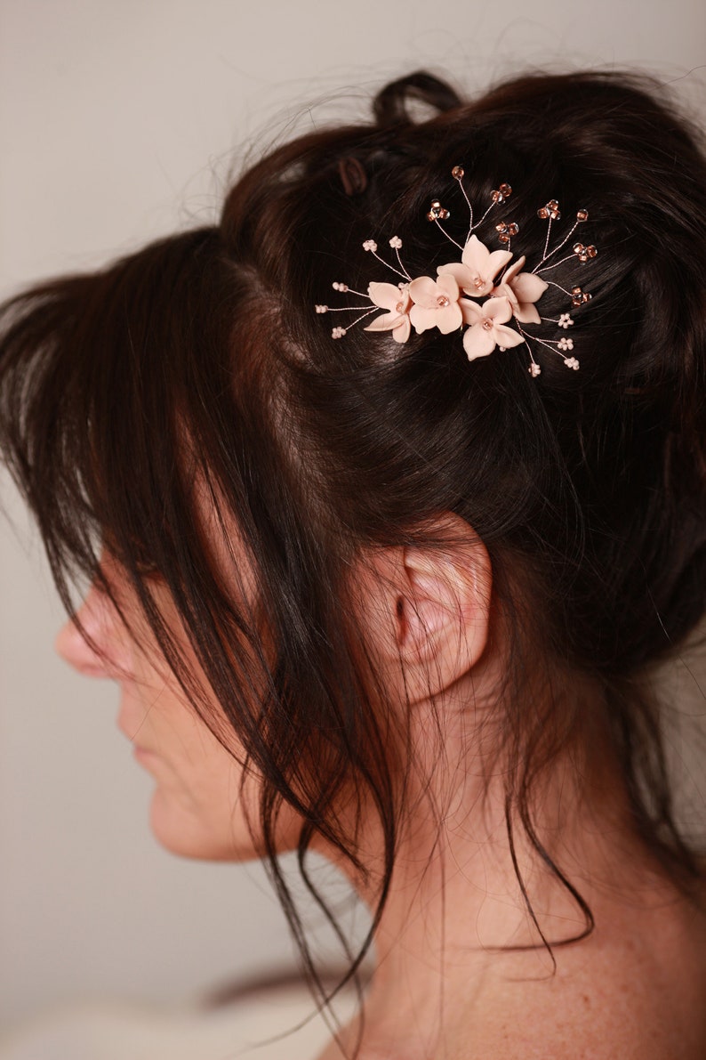 Blush Pink Flower and Glass Beaded Hair Pin Blush Wedding Etsy