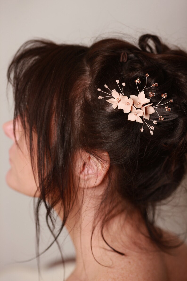Blush Pink Flower and Glass Beaded Hair Pin Blush Wedding Etsy
