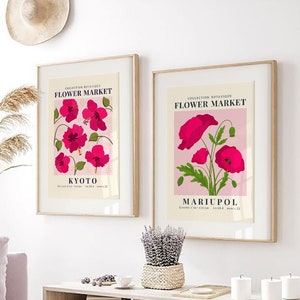Pósters rosas, descarga digital, juego de 2 impresiones, arte mural rosa imprimible, decoración de pared moderna
