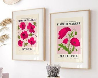 Pink Flower Market Poster Set: Modern Wall Art (Digital Download)