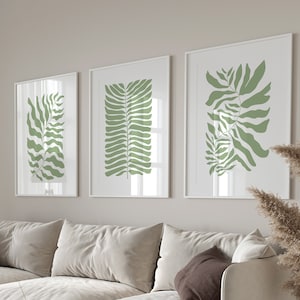 Sage Green Leaf Print Set: Boho Bedroom Wall Art (Digital Download)