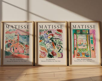 Henri Matisse-posterset van 3, tentoonstelling museumprenten, galeriemuurkunst, abstracte kleurrijke afdrukbare, digitale download