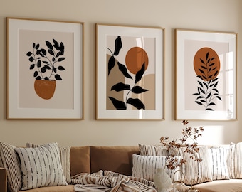 Mid Century Modern Terracotta Prints, Gallery Wall Set of 3 Art