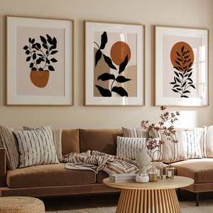 Mid Century Modern Wall Art, Set Of 3 Neutral Prints, Terracotta Wall Art, Digital Download Mid Century Modern Decor