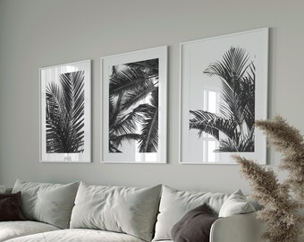 Impressions de feuilles de palmier en noir et blanc : ensemble botanique tropical (téléchargement numérique)