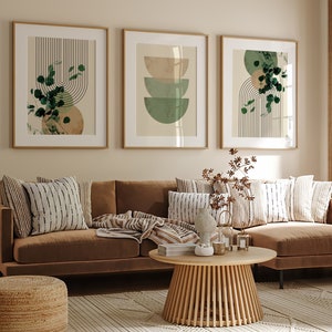 Mid Century moderne Wandkunst 3er Set - Boho Sage Grün Abstrakte Drucke - Minimalistischer digitaler Download für Zuhause & Büro Dekor