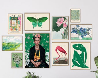 Eclectic Gallery Wall Art Set: Green, Pink, Maximalist Decor (Digital Download)