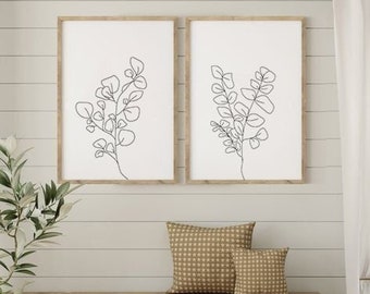 Botanical Line Drawing Art: Neutral Wall Art Set (Digital Download)