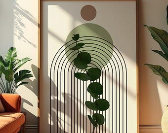 Saliegroen Japandi kunst aan de muur afdrukbare, rustige minimalistische slaapkamer decor, halverwege de eeuw abstracte set stijl, neutrale esthetische poster