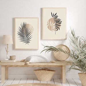Conjunto de 2 peças de arte de parede, decoração de parede Boho, arte de parede moderna de meados do século para impressão, decoração de parede para sala de estar, conjunto de 2 impressões Boho