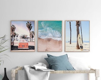 Set Of 3 Beach Prints, Surfboard Wall Art, Ocean Wall Art Prints, Beach Wall Decor, 8x10 Art Print, 16x20 Printable art, Sea Photography